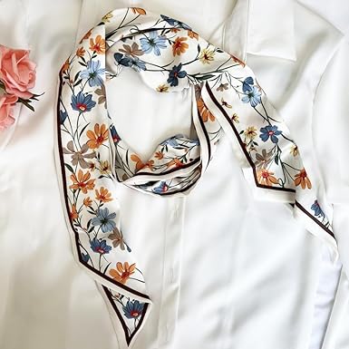 Vintage Floral Silk Scarf | Lightweight Square Wrap | Elegant & Versatile | Approx. 27.5" × 27.5"