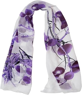 Elegant Purple Floral Chiffon Scarf – Lightweight & Flowing Neck Wrap (Approx. 160×50cm)