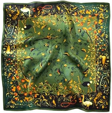 Vintage Green Floral Satin Scarf | Elegant Square Design | Versatile Accessory | 27.5 Inches