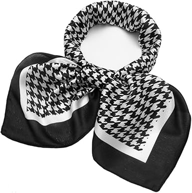 Classic Black & White Houndstooth Square Scarf – Elegant Lightweight Silk-Like Accessory (Approx. 70×70cm)