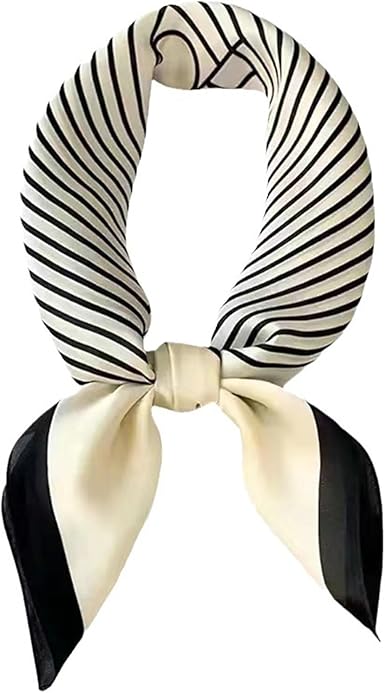 Elegant 27.5-Inch Black & White Stripe Satin Square Scarf | Minimalist Chic | Multi-Purpose Accessory
