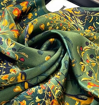 Vintage Green Floral Satin Scarf | Elegant Square Design | Versatile Accessory | 27.5 Inches