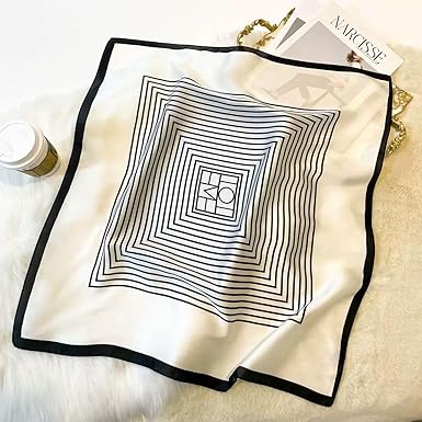Elegant 27.5-Inch Black & White Stripe Satin Square Scarf | Minimalist Chic | Multi-Purpose Accessory