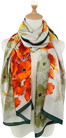 Vibrant Poppy Print Square Scarf | Elegant Large Silk-Like Wrap | Floral Fashion Accessory