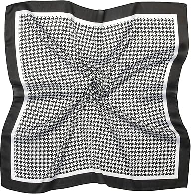 Classic Black & White Houndstooth Square Scarf – Elegant Lightweight Silk-Like Accessory (Approx. 70×70cm)