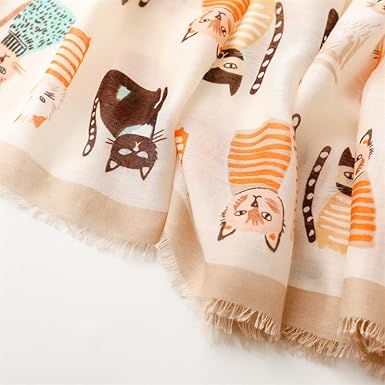 Chiffon Cat Print Scarf | Lightweight Sheer Shawl | Adorable Animal-Inspired Wrap