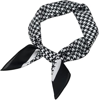 Classic Black & White Houndstooth Square Scarf – Elegant Lightweight Silk-Like Accessory (Approx. 70×70cm)