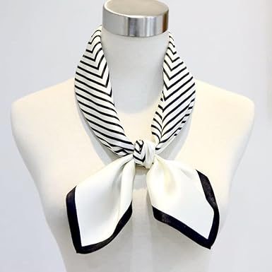 Elegant 27.5-Inch Black & White Stripe Satin Square Scarf | Minimalist Chic | Multi-Purpose Accessory