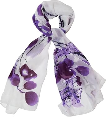 Elegant Purple Floral Chiffon Scarf – Lightweight & Flowing Neck Wrap (Approx. 160×50cm)