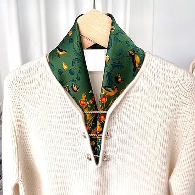 Vintage Green Floral Satin Scarf | Elegant Square Design | Versatile Accessory | 27.5 Inches