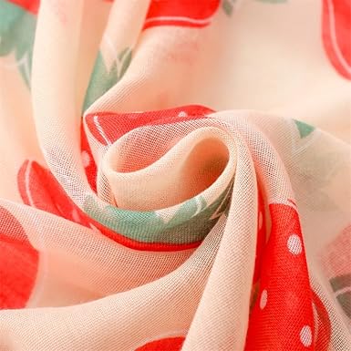 Cute Strawberry Print Tassel Scarf for Women – Lightweight Chiffon Shawl for Summer Sun Protection and Styling