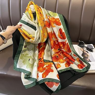 Vibrant Poppy Print Square Scarf | Elegant Large Silk-Like Wrap | Floral Fashion Accessory