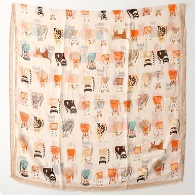 Chiffon Cat Print Scarf | Lightweight Sheer Shawl | Adorable Animal-Inspired Wrap
