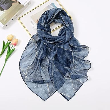Vintage Denim-Print Blue Scarf | Lightweight Oversized Wrap | Soft Artistic Boho Shawl