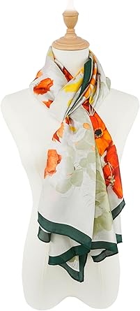 Vibrant Poppy Print Square Scarf | Elegant Large Silk-Like Wrap | Floral Fashion Accessory