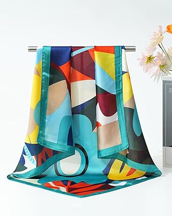 4-Pack Geometric Satin Square Scarves | Vibrant & Versatile | Stylish Hair & Neck Accessory