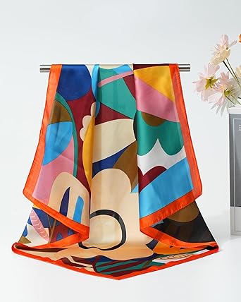 4-Pack Geometric Satin Square Scarves | Vibrant & Versatile | Stylish Hair & Neck Accessory