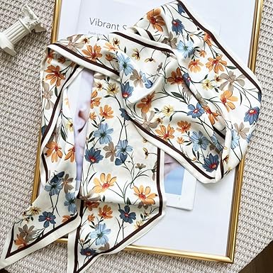 Vintage Floral Silk Scarf | Lightweight Square Wrap | Elegant & Versatile | Approx. 27.5" × 27.5"