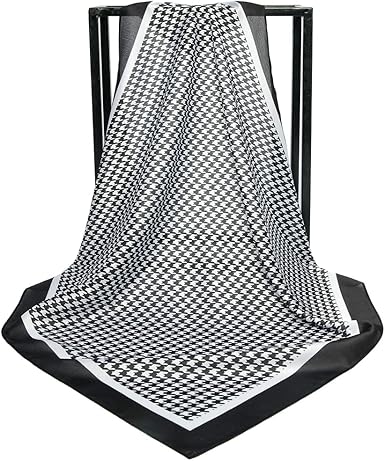 Classic Black & White Houndstooth Square Scarf – Elegant Lightweight Silk-Like Accessory (Approx. 70×70cm)