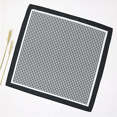 Classic Black & White Houndstooth Square Scarf – Elegant Lightweight Silk-Like Accessory (Approx. 70×70cm)