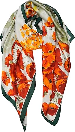 Vibrant Poppy Print Square Scarf | Elegant Large Silk-Like Wrap | Floral Fashion Accessory