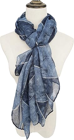 Vintage Denim-Print Blue Scarf | Lightweight Oversized Wrap | Soft Artistic Boho Shawl