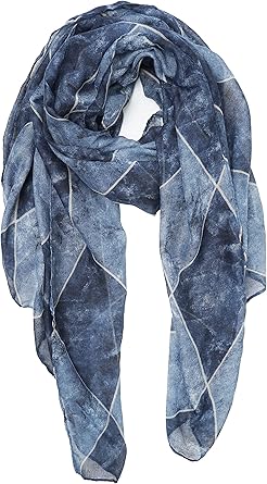Vintage Denim-Print Blue Scarf | Lightweight Oversized Wrap | Soft Artistic Boho Shawl