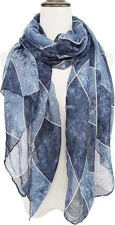 Vintage Denim-Print Blue Scarf | Lightweight Oversized Wrap | Soft Artistic Boho Shawl