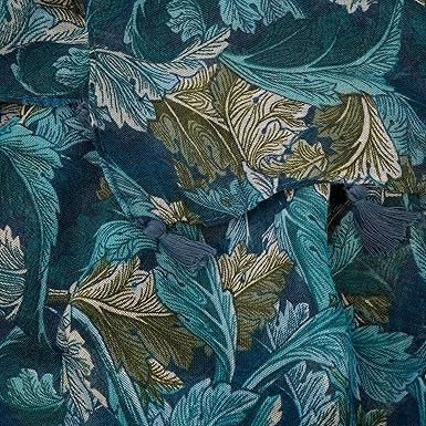Green Botanical Print Scarf with Tassels | Lightweight Oversized Shawl | Natural Boho Chic Style